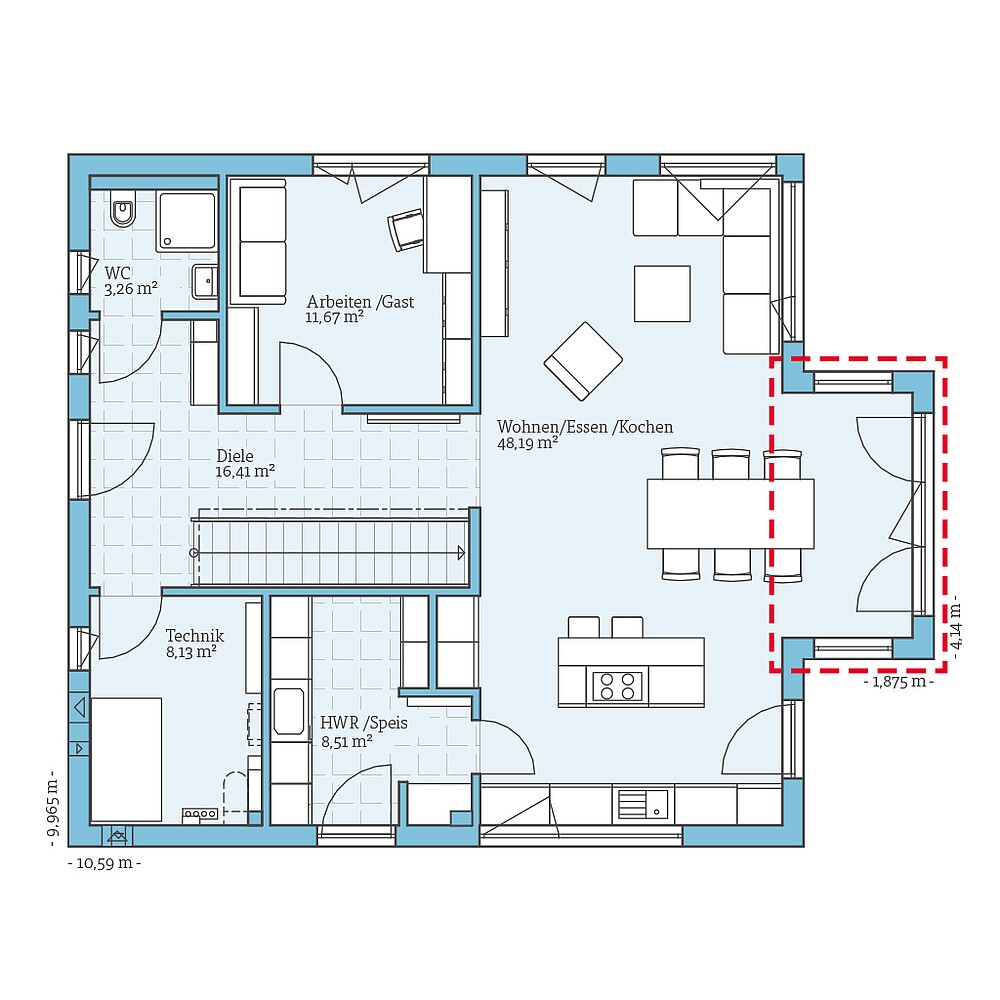 Planning option for the ground floor Fertighaus Variant 35-176: Grundrissoption EG