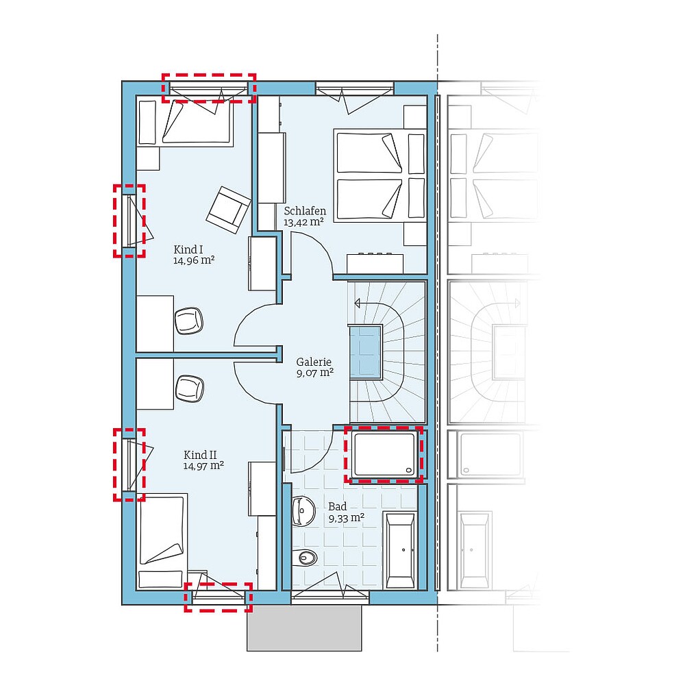 QNG⁺-Line Doppelhaus 179: Grundrissoption OG - Hanse Haus