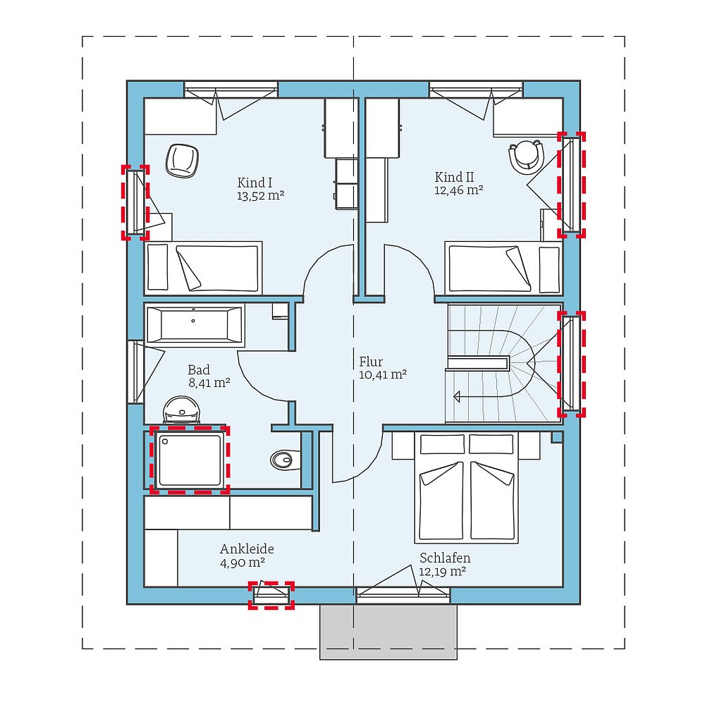 Planungsoption Obergeschoss 2 QNG⁺-Line: Villa 124: Grundrissoption 2 OG - Hanse Hause