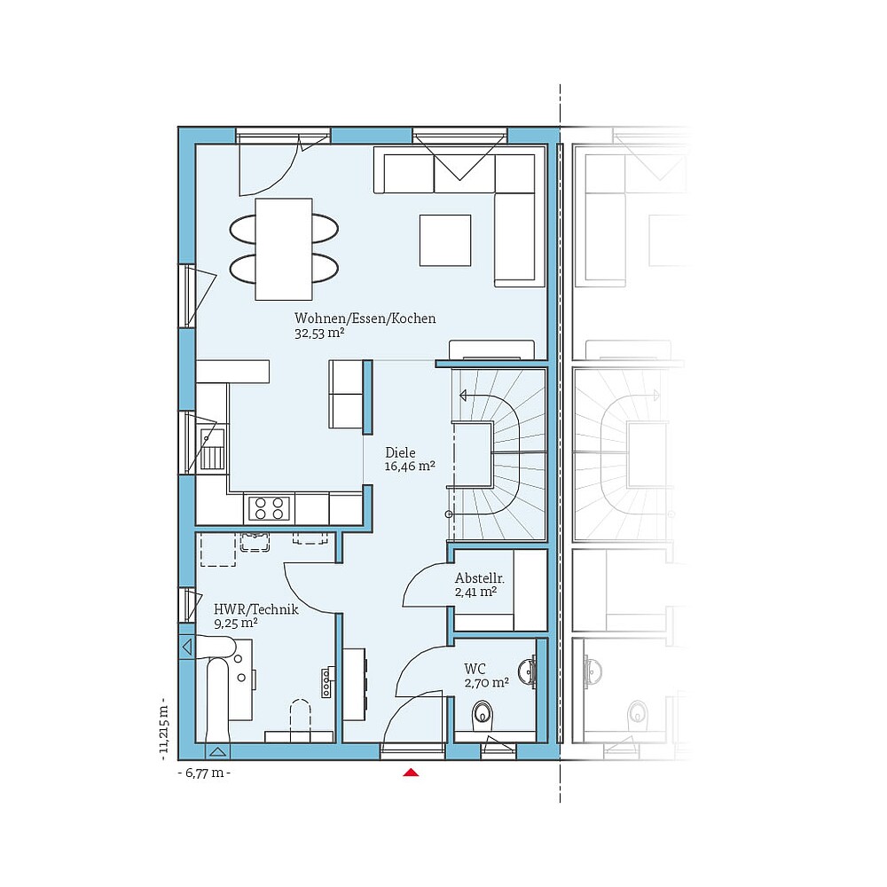 QNG⁺-Line: Doppelhaus 38-124: Grundriss EG - Hanse Haus