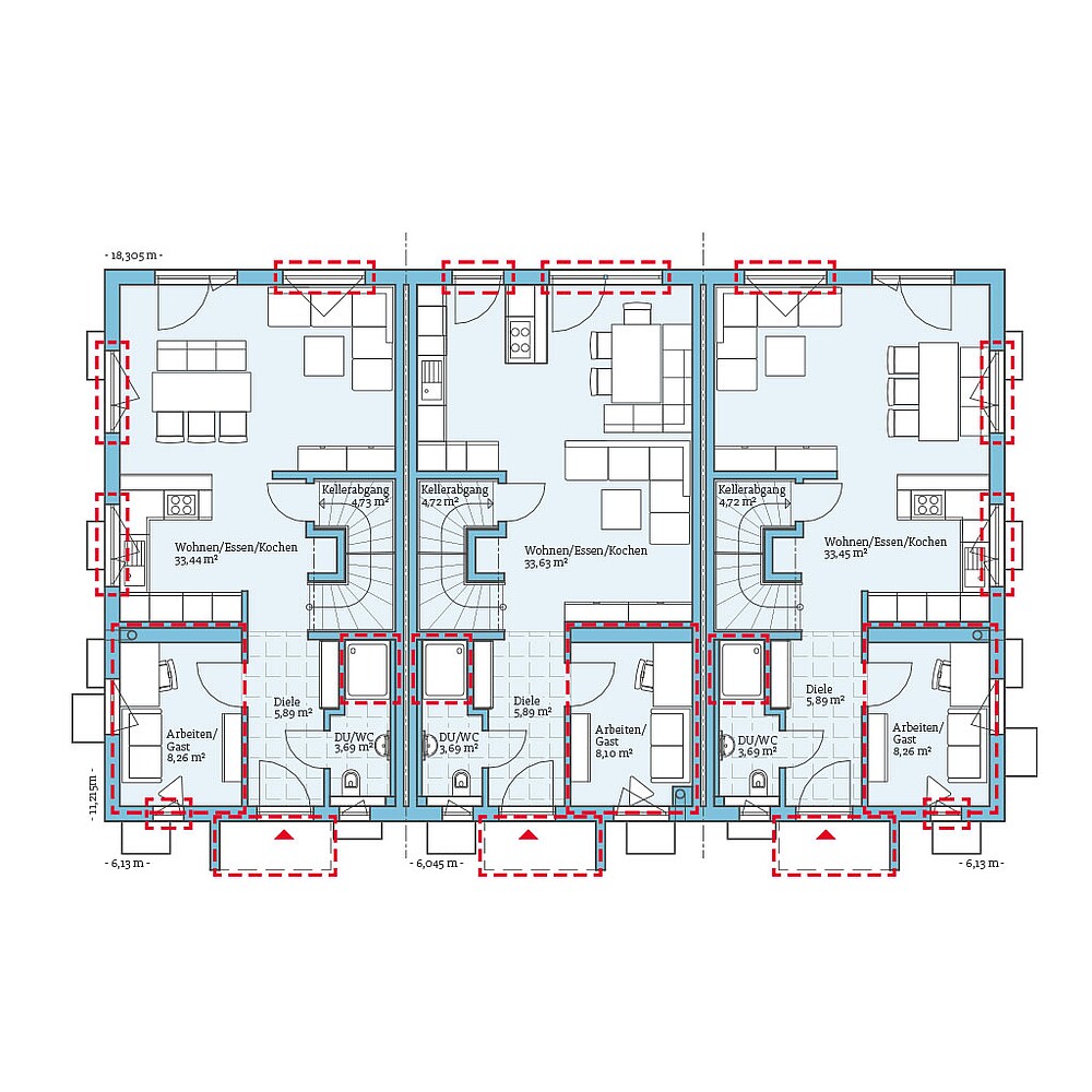 QNG⁺-Line Reihenhaus 113: Grundrissoption 1 EG - Hanse Hause