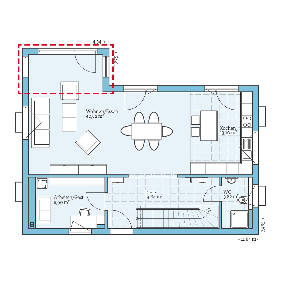 Prefabricated house Cubus 148: Ground floor plan option