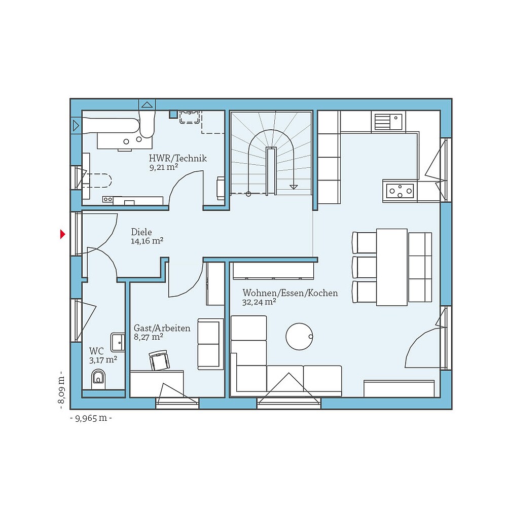 Erdgeschoss QNG⁺-Line: Villa 133: Grundriss EG - Hanse Haus
