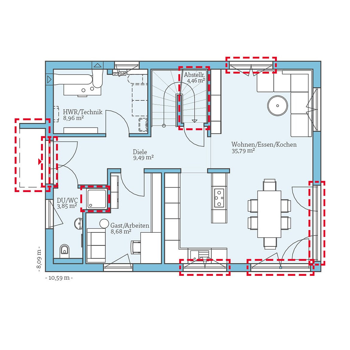 QNG⁺-Line: Villa 142: Grundrissoption 1 EG - Hanse Haus