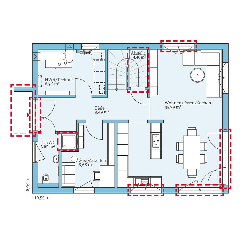 QNG⁺-Line: Villa 142: Grundrissoption 1 EG - Hanse Haus