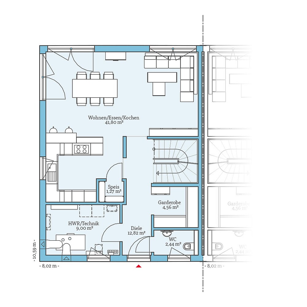 QNG⁺-Line: Doppelhaus 35-142: Grundriss EG - Hanse Haus