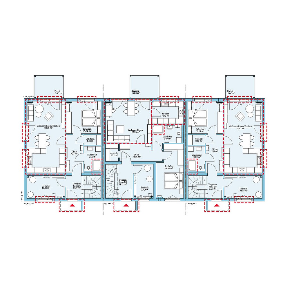 QNG⁺-Line: Reihenhaus 159-168: Grundrissoption 1 EG - Hanse Haus