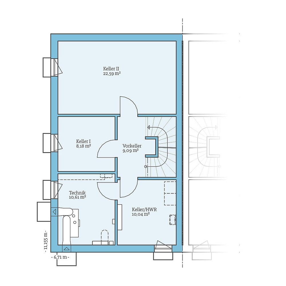 QNG⁺-Line Doppelhaus 179: Grundrissoption KG - Hanse Haus