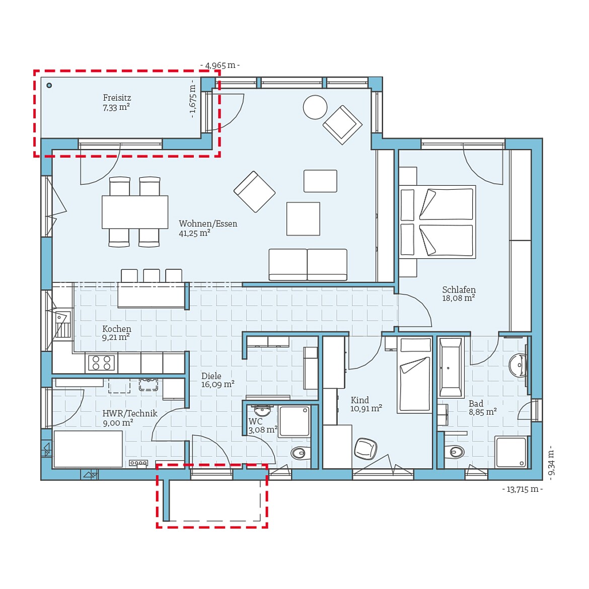 Prefabricated house Bungalow 116: Floor plan option ground floor