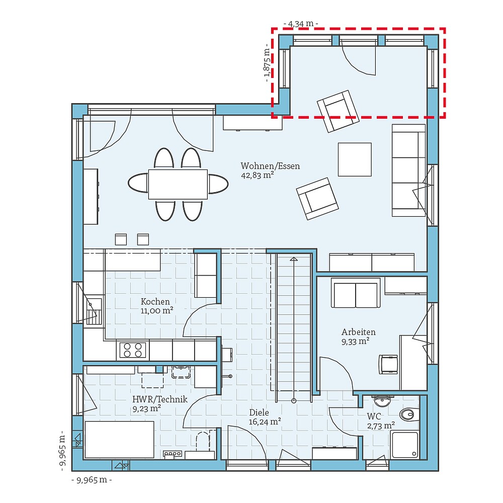 Fertighaus Cubus 167: Grundrissoption EG