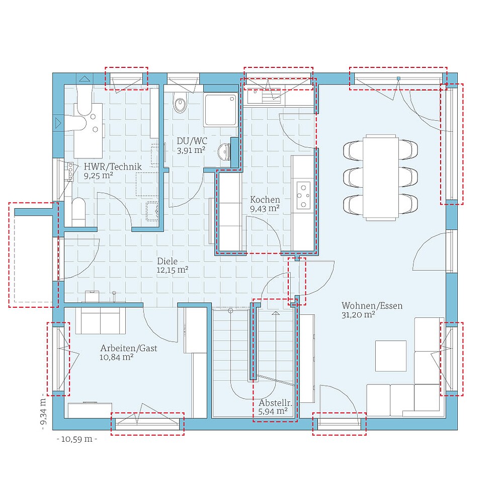 QNG⁺-Line: Fertighaus Variant 35-165: Grundrissoption 1 EG