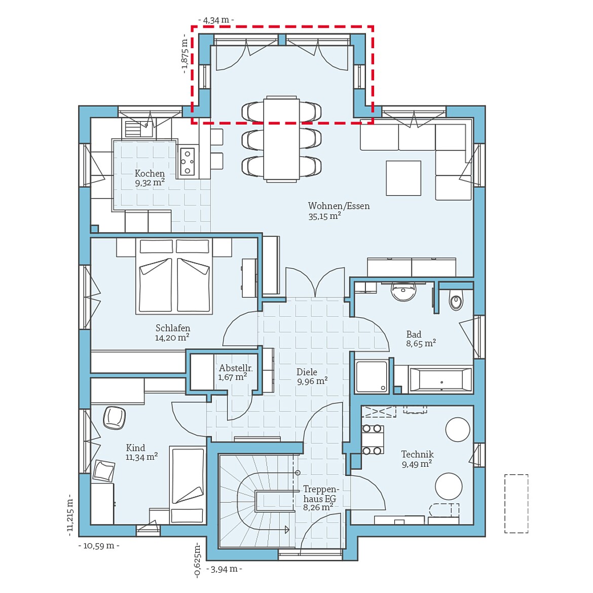 Duo 203 prefabricated house: Ground floor plan option
