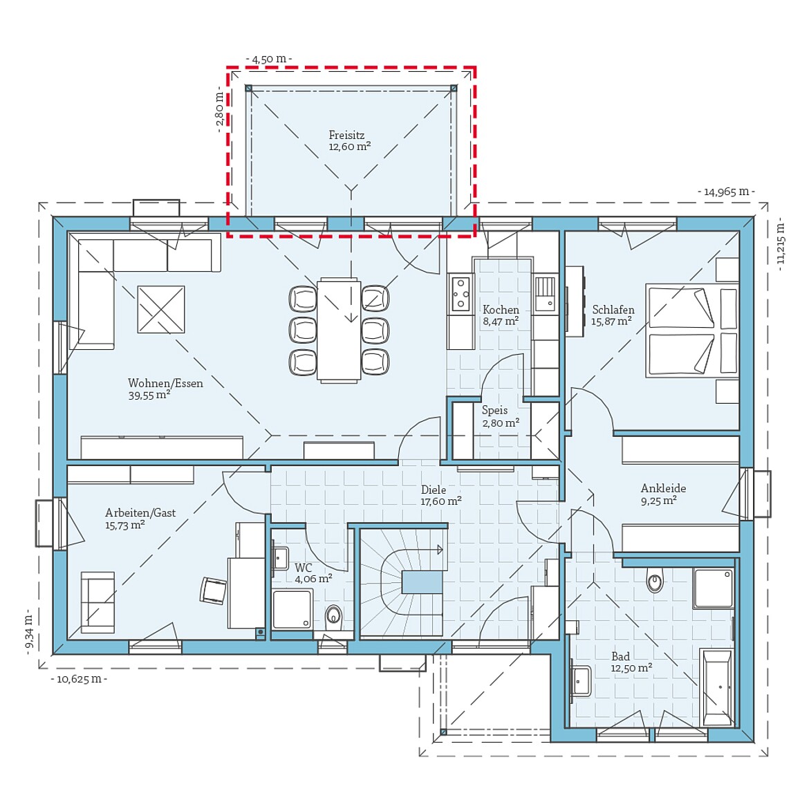 Prefabricated house Bungalow 126: Floor plan option ground floor