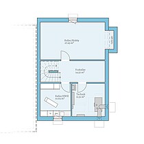 Doppelhaus 25-129 – Musterhaus-Grundriss (KG) Fertighaus Doppelhaus 25-129: Grundriss KG