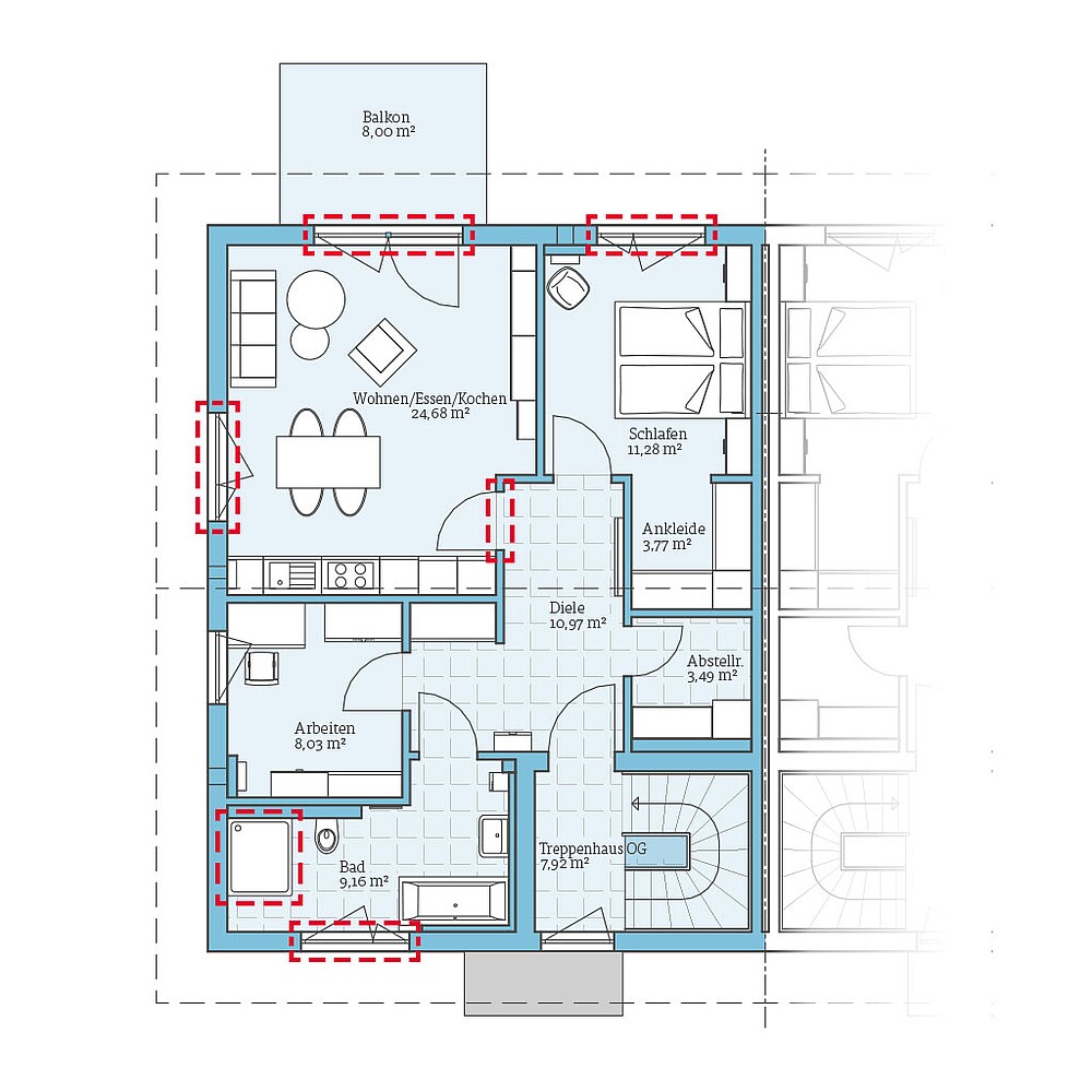 QNG⁺-Line Doppelhaus 159: Grundrissoption OG - Hanse Haus