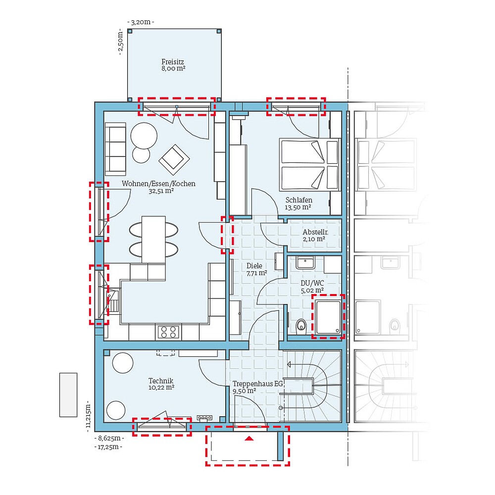 QNG⁺-Line Doppelhaus 159: Grundrissoption EG - Hanse Haus