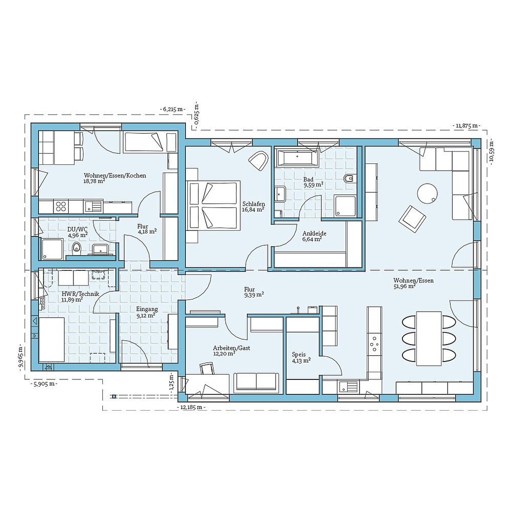 Fertighaus Bungalow 160: Grundriss EG