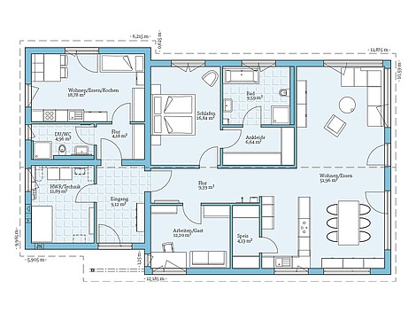 Fertighaus Bungalow 160: Grundriss EG