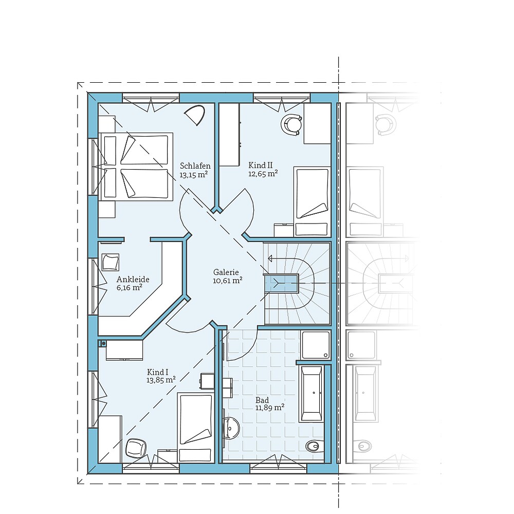 Fertighaus Doppelhaus 139: Grundriss OG