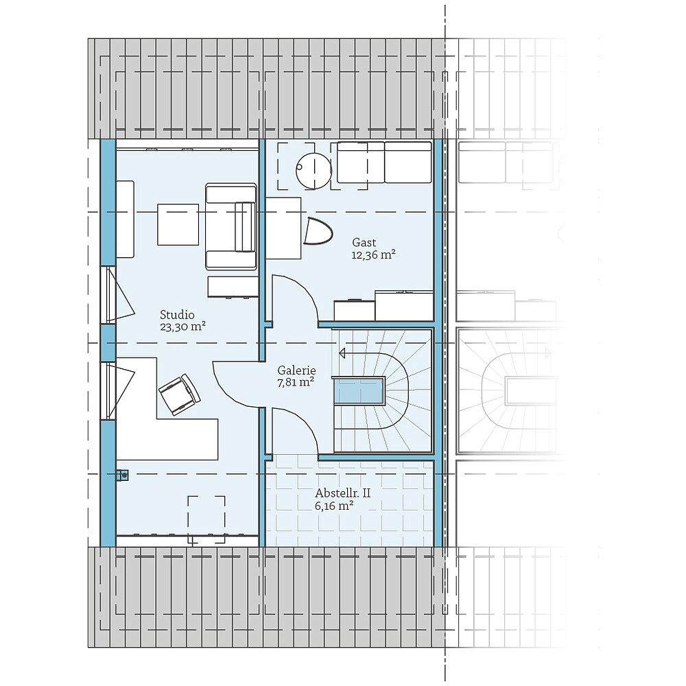 Dachgeschoss Fertighaus Doppelhaus 176: Grundriss DG