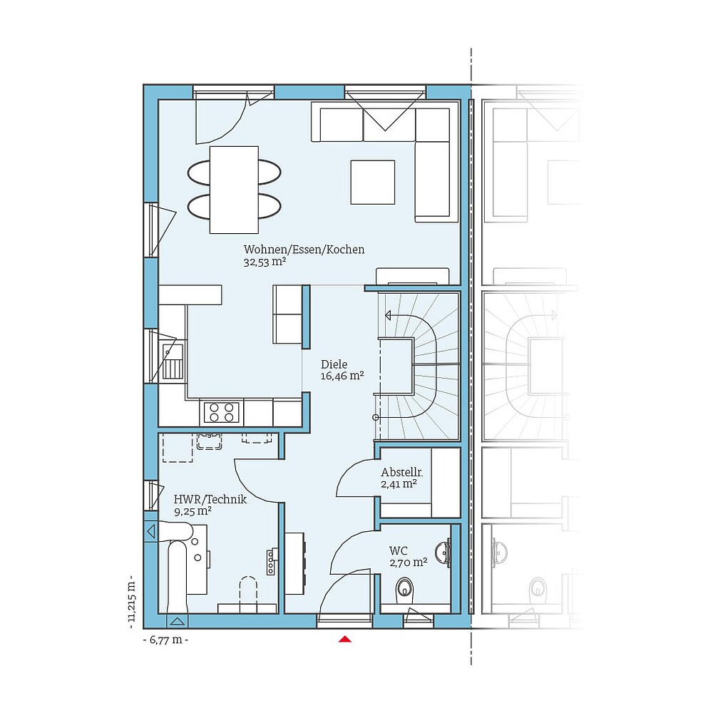 QNG⁺-Line: Doppelhaus 25-125: Grundriss EG - Hanse Haus