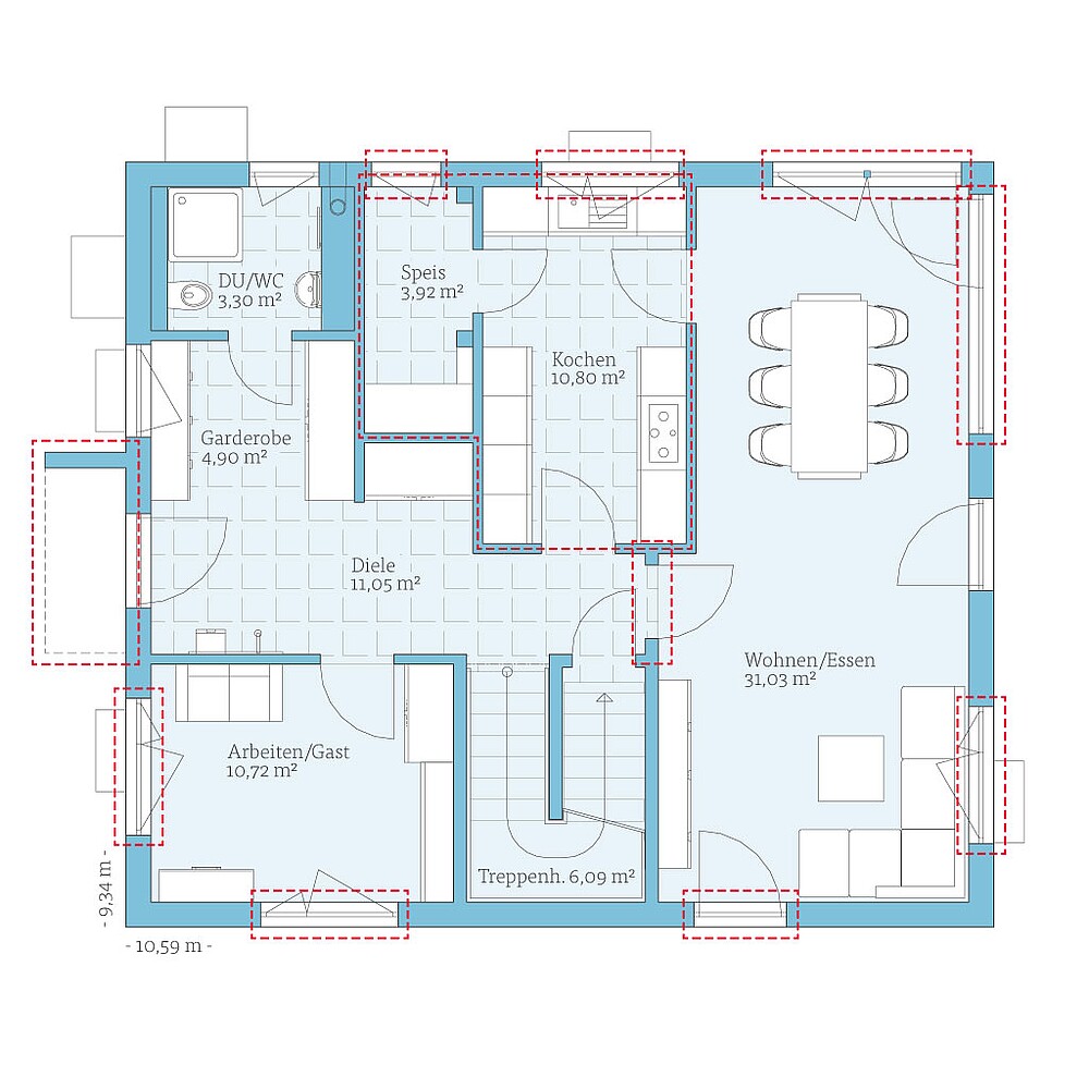 QNG⁺-Line: Fertighaus Variant 35-165: Grundrissoption 2 EG