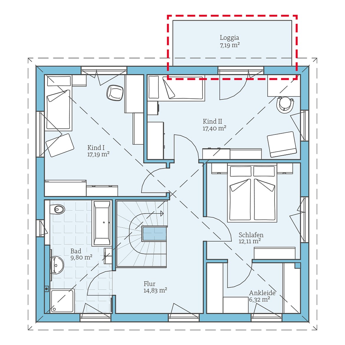 Prefabricated house Villa 156: Floor plan option upper floor