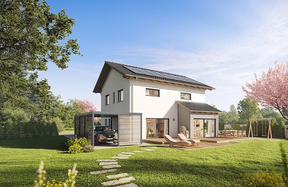 QNG⁺-Line: Fertighaus Villa 163 mit Satteldach