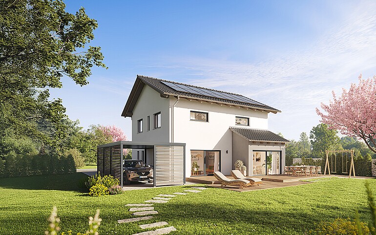 QNG⁺-Line: Fertighaus Villa 163 mit Satteldach