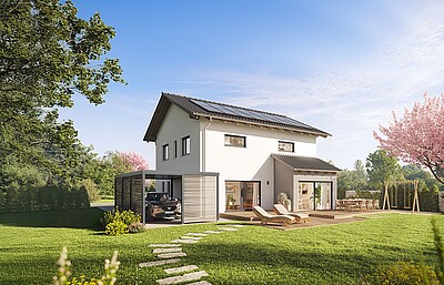 QNG⁺-Line: Fertighaus Villa 163 mit Satteldach