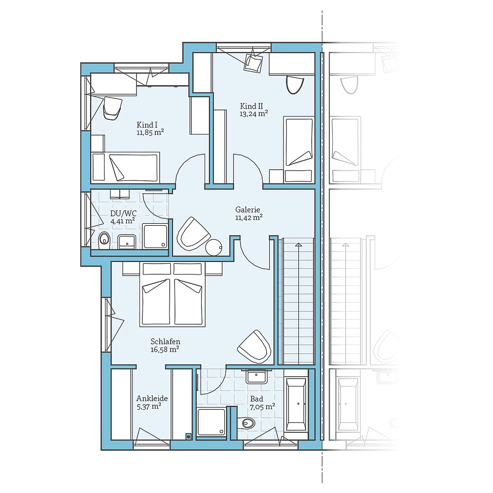 Fertighaus Doppelhaus 144: Grundriss OG