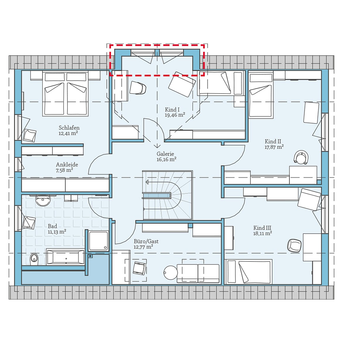 Prefabricated house Duo 229: Top floor plan option