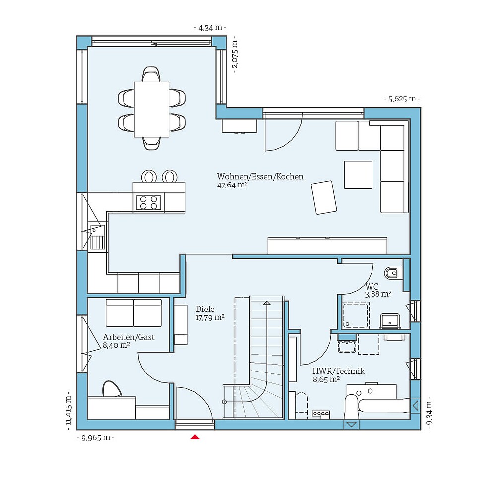 Erdgeschoss QNG⁺-Line: Villa 163: Grundriss EG - Hanse Haus