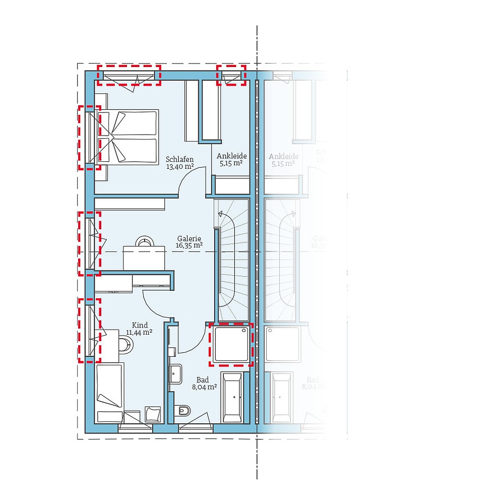 QNG⁺-Line: Doppelhaus 109: Grundrissoption 1 OG - Hanse Haus