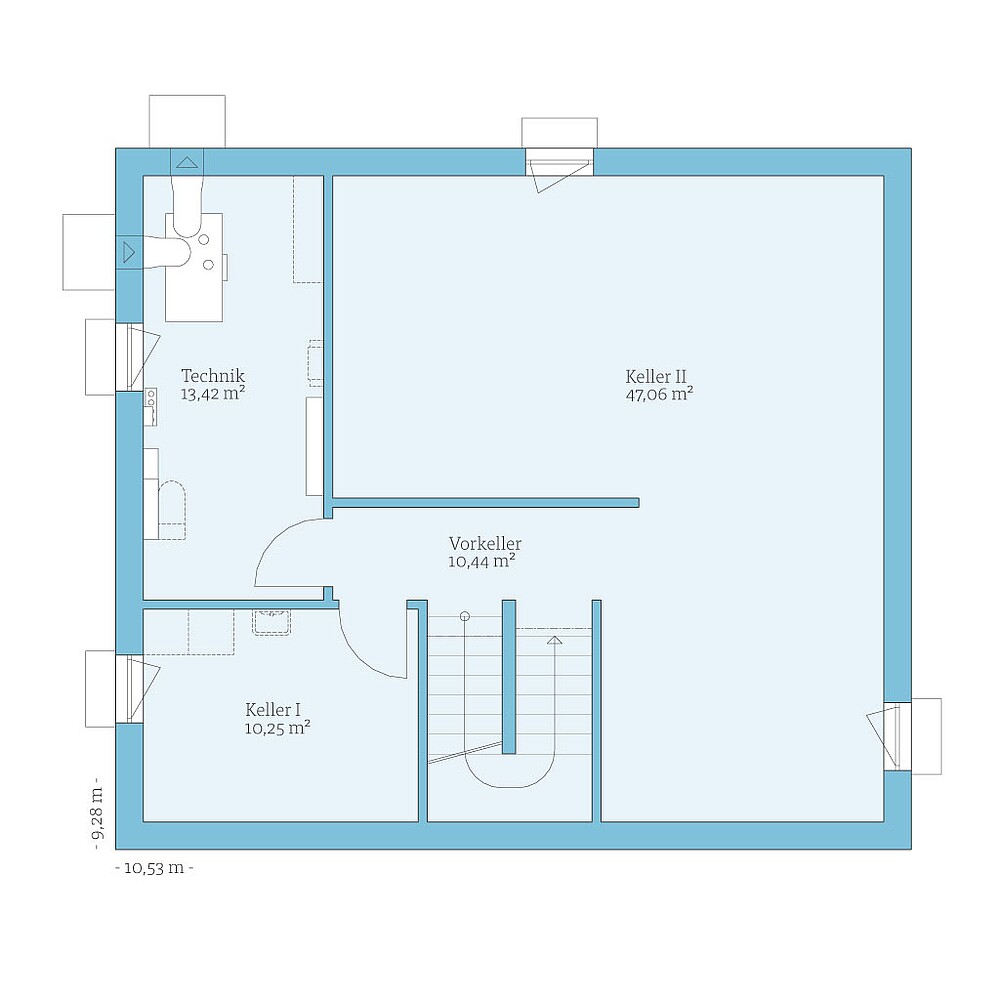 QNG⁺-Line: Fertighaus Variant 35-165: Grundriss KG
