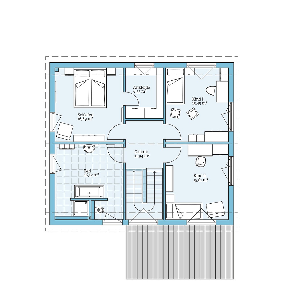 Fertighaus Variant 25-166 mit Einliegerwohnung Variante 2: Grundriss DG