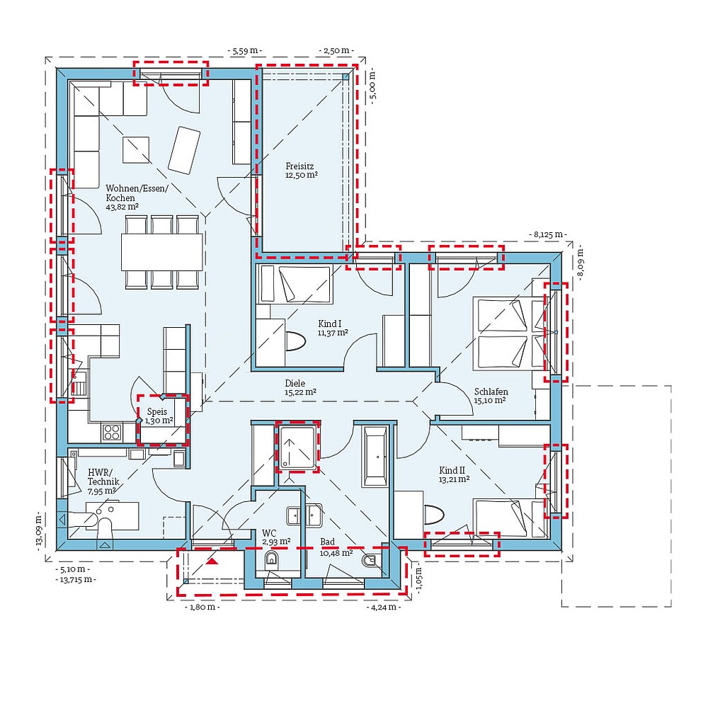 QNG⁺-Line: Fertighaus Bungalow 118: Grundrissoption 2 EG