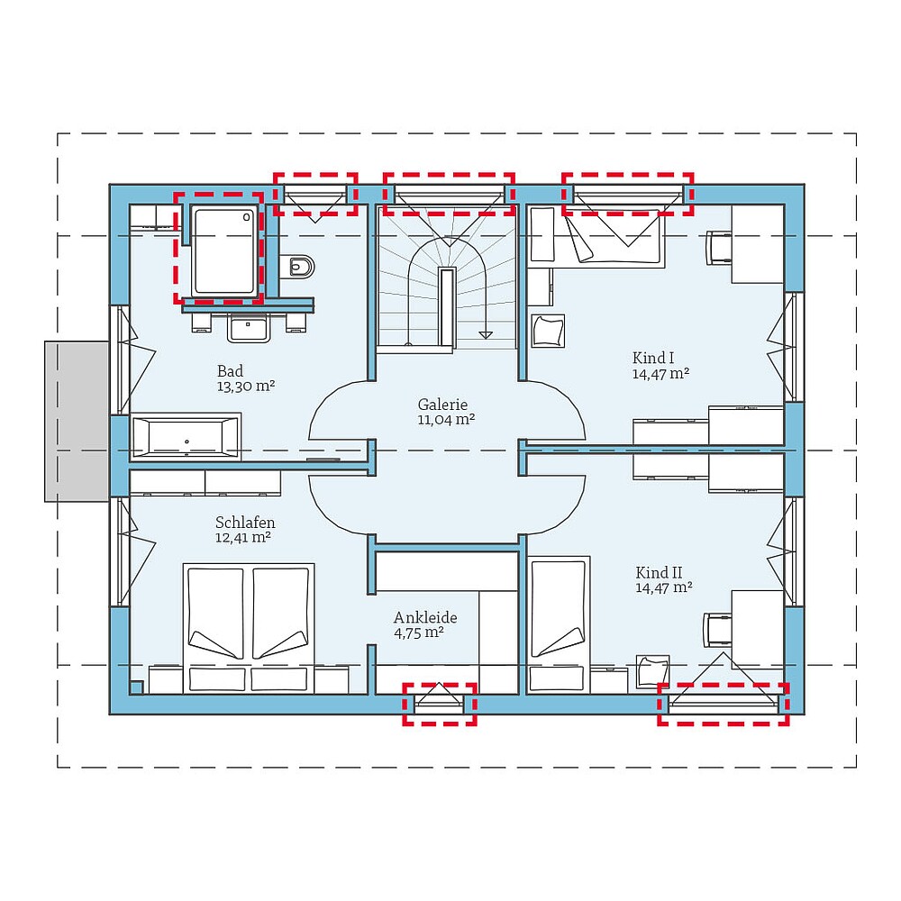 Planungsoption (Dachgeschoss) QNG⁺-Line: Variant 30-141: Grundrissoption 1 DG - Hanse Haus
