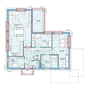 QNG⁺-Line: Fertighaus Bungalow 118: Grundrissoption 4 EG