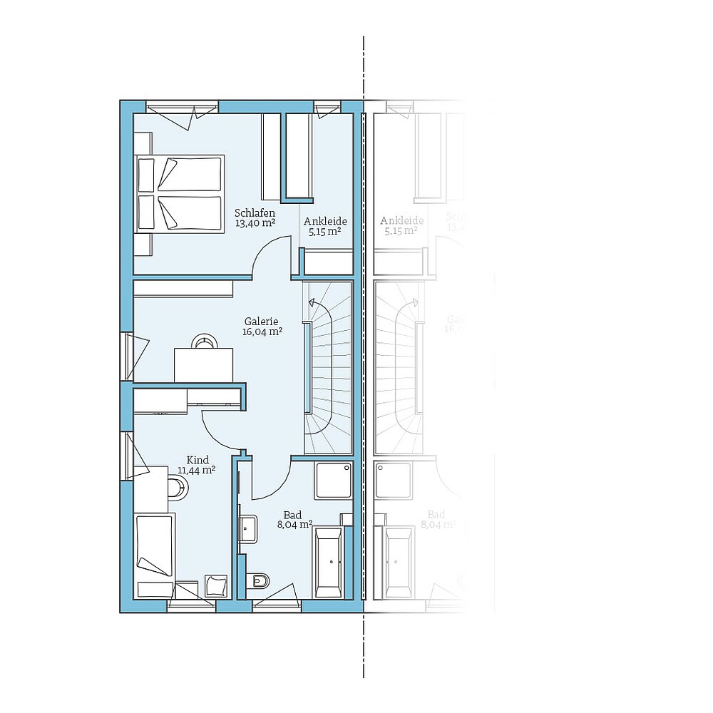 QNG⁺-Line: Doppelhaus 109: Grundriss OG - Hanse Haus