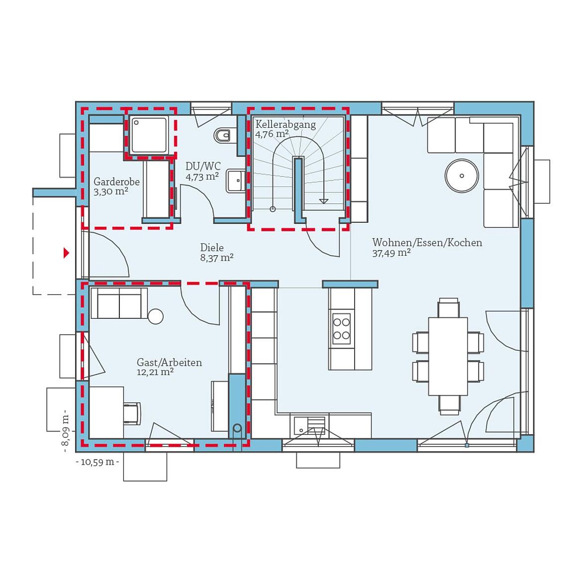 QNG⁺-Line: Villa 142: Grundrissoption 2 EG - Hanse Haus