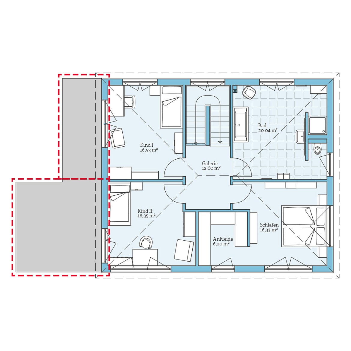 Prefabricated house Villa 178: Floor plan option upper floor