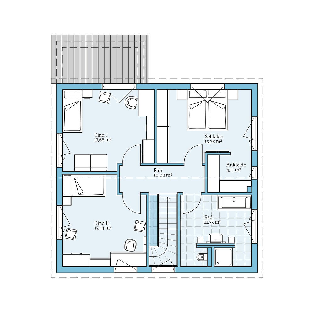 QNG⁺-Line: Fertighaus Villa 163: Grundriss OG - Hanse Haus QNG⁺-Line: Fertighaus Villa 163: Grundriss OG