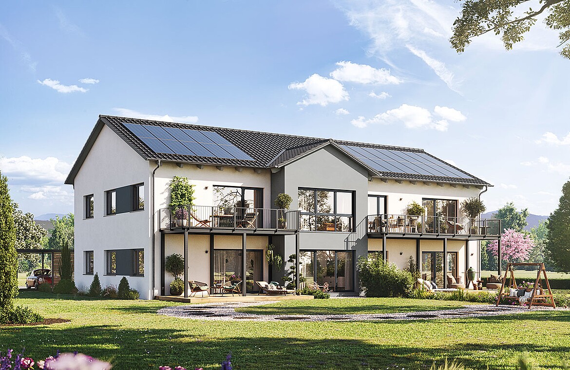 Energieeffizient bauen Fertighaus Mehrfamilienhaus 4 Wohneinheiten