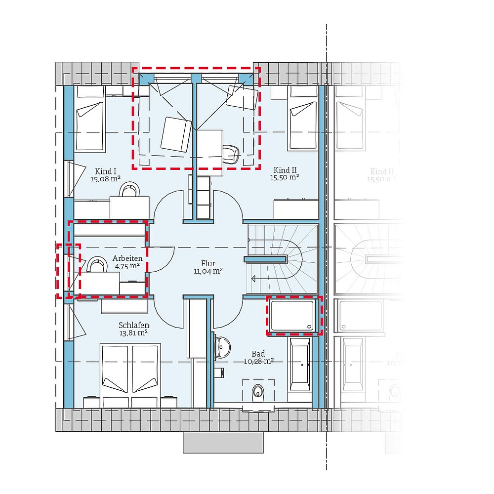 QNG⁺-Line: Doppelhaus 35-142: Grundrissoption 1 DG - Hanse Haus