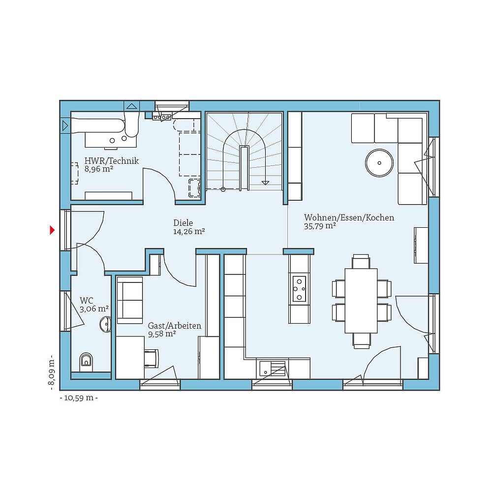 Grundriss (Erdgeschoss) QNG⁺-Line: Variant 30-141: Grundriss EG - Hanse Haus