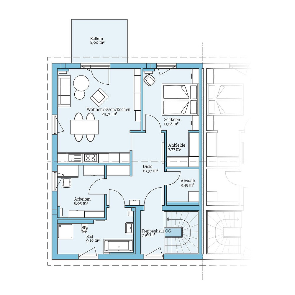 QNG⁺-Line Doppelhaus 159: Grundriss OG - Hanse Haus