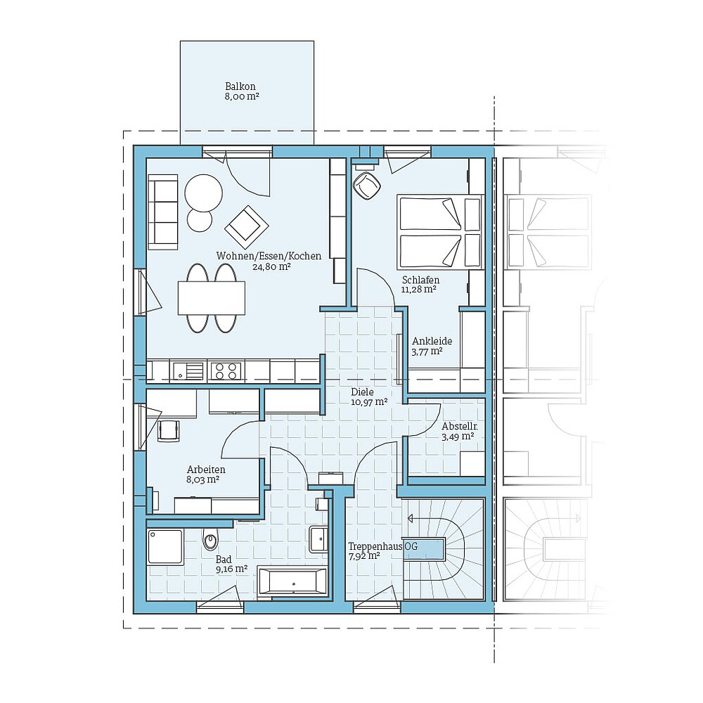 QNG⁺-Line Doppelhaus 159: Grundriss OG - Hanse Haus
