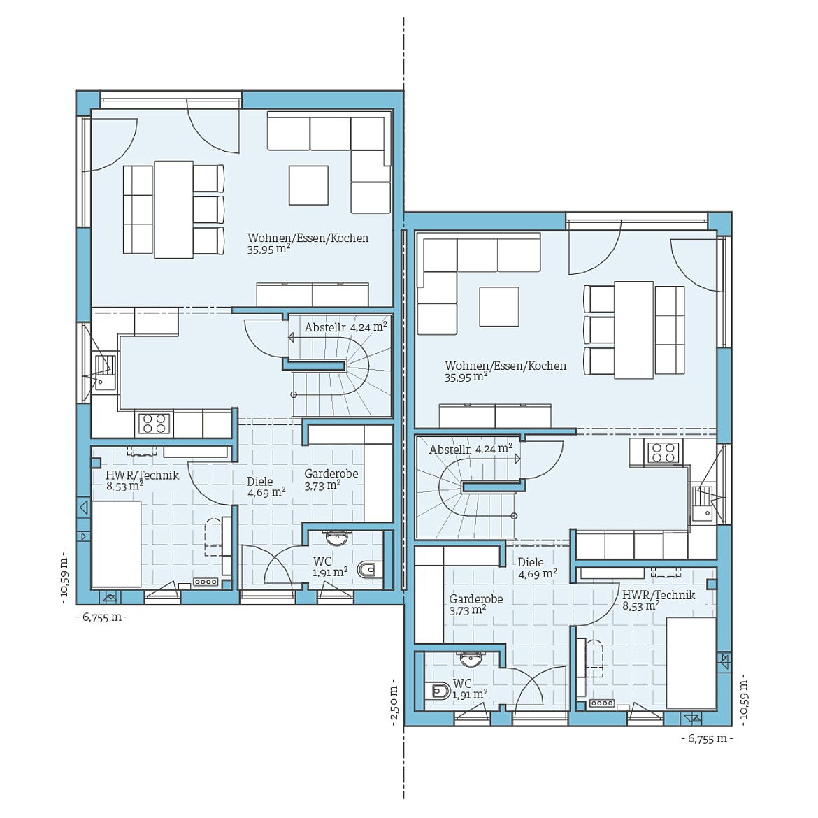 Prefabricated semi-detached house 164: Ground floor plan
