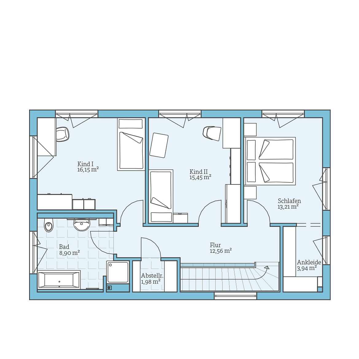 Prefabricated house Cubus 148: Floor plan upper floor